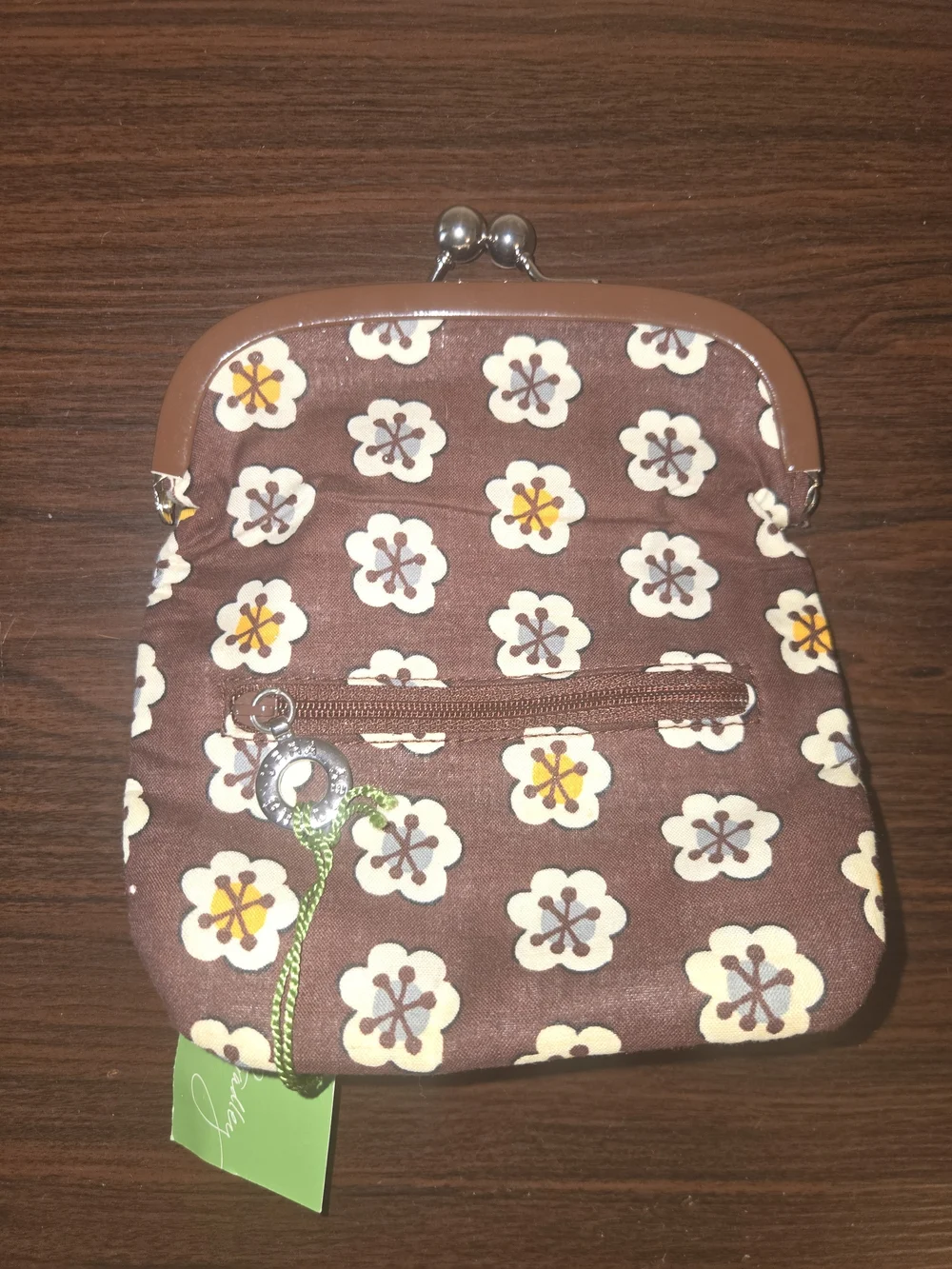 Vera Bradley Brown Floral Clasp with Yellow Trim